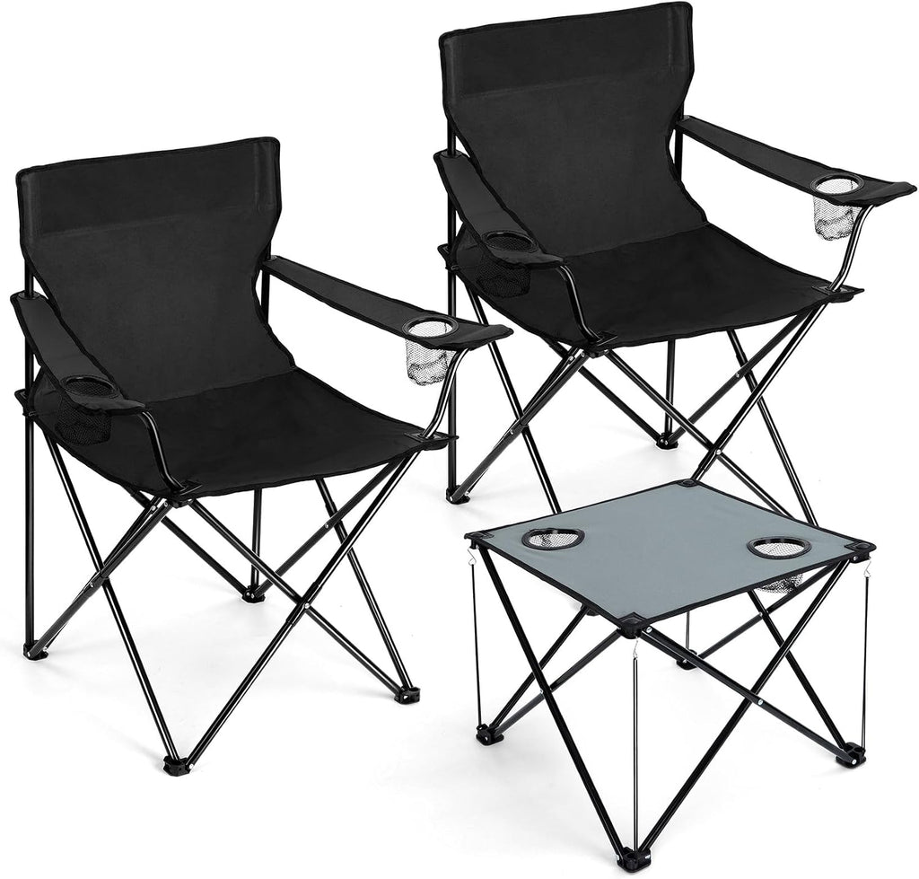 Joyfair Camping Lawn Chairs & Table Set, Large Beach Chairs for Outside | Portable Folding Camp Chair for Adults, Heavy Duty Foldable Design for Outdoor Backpacking Fishing Sport, with Carry Bag