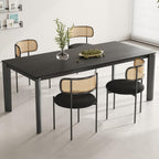 Farini Dining Chairs Set of 4,Mid-Century Modern Kitchen Chair Rattan Backrest Round Upholstered Sherpa Dining Chairs with Metal Legs,Black