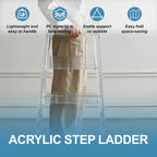 Transparent Acrylic 3-Step Folding Step Stool, 220 lbs Weight Capacity, Sleek Collapsible Step Ladder with Compact Design, Portable for Home, Kitchen, Bathroom and Closet