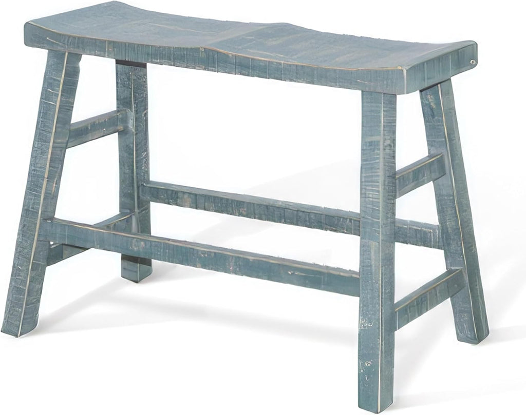 Rena Counter Height Bench, 33 Inch Seagrass Green Mahogany Wood Frame