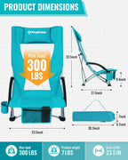 KingCamp Low Beach Chairs 2 Pack, Folding Portable Chair for Adults lightweight Extra Wide Ergonomic High Back Seat 300lbs Heavy Duty Oversized Gear with Carry Bag for Outdoor Lawn Camping Picnic
