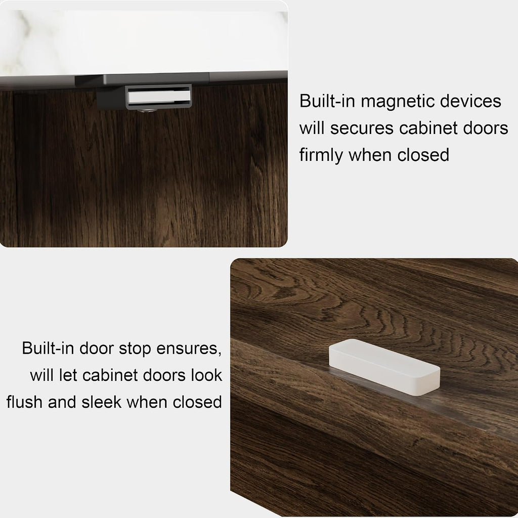 63'' Buffet Cabinet Sideboard with Storage, with 4 Doors, Brown