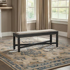 Signature Design by Ashley Tyler Creek Farmhouse Upholstered Dining Room Bench with Tapered Legs, Heavy Woven Fabric, Wood, 19.5" High Seat, Black & Gray