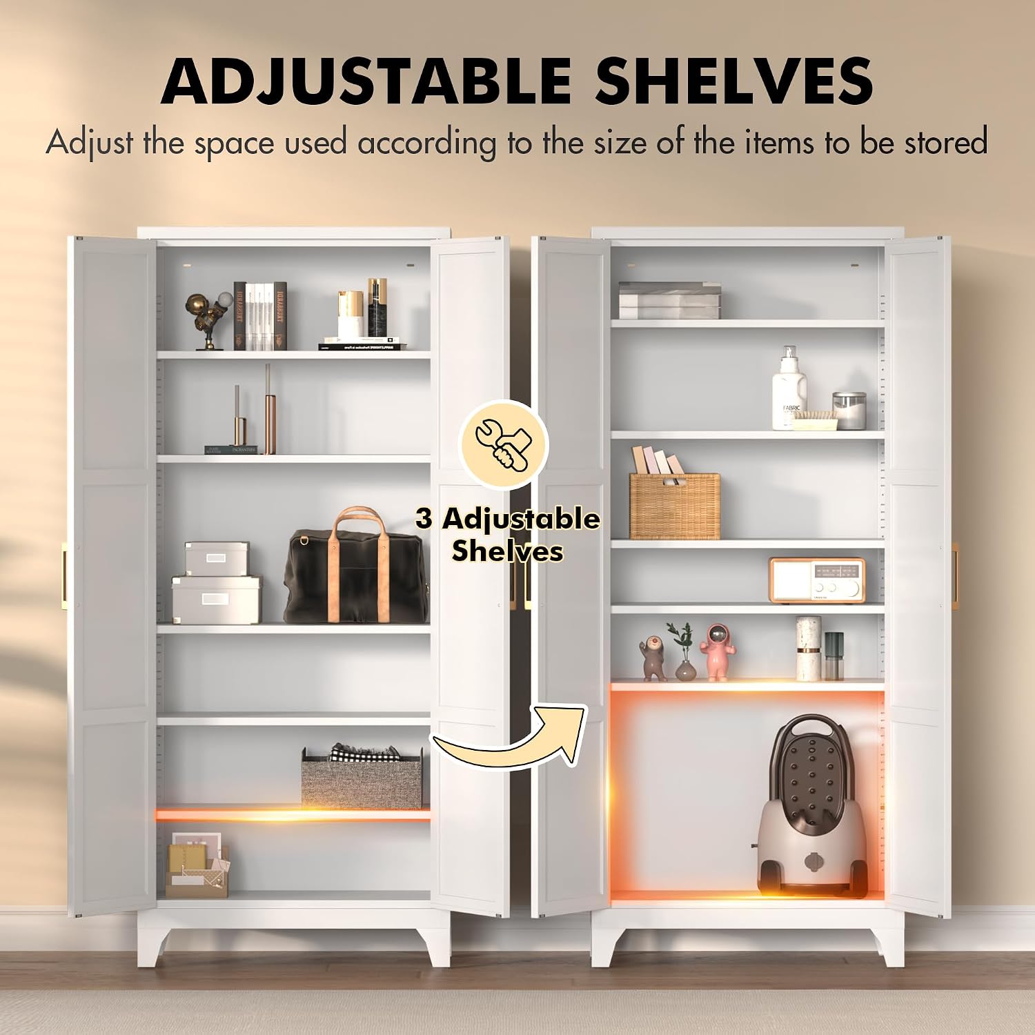Coolsun Metal Pantry Cabinet, 71" Kitchen Pantry Storage Cabinet with 2 Doors and 4 Adjustable Shelves, Food Pantry Cabinet for Kitchen, Living Room, Dining Room, Home Office