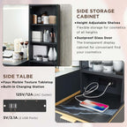 T4TREAM Fluted Makeup Vanity Desk with 36" HD Lighted Mirror, 48" Big Modern Vanity Desk with Mirror and Lights, Dressing Table with 5 Drawers & Shelves, Glass Top for Bedroom, Dark Grey