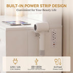 YESHOMY 35.4" Vanity Desk with Mirror & Lights, Power Outlet,Fresh White | 3 Storage Shelves, Makeup Vanity Table with Open Shelves for Bedroom Dressing Room