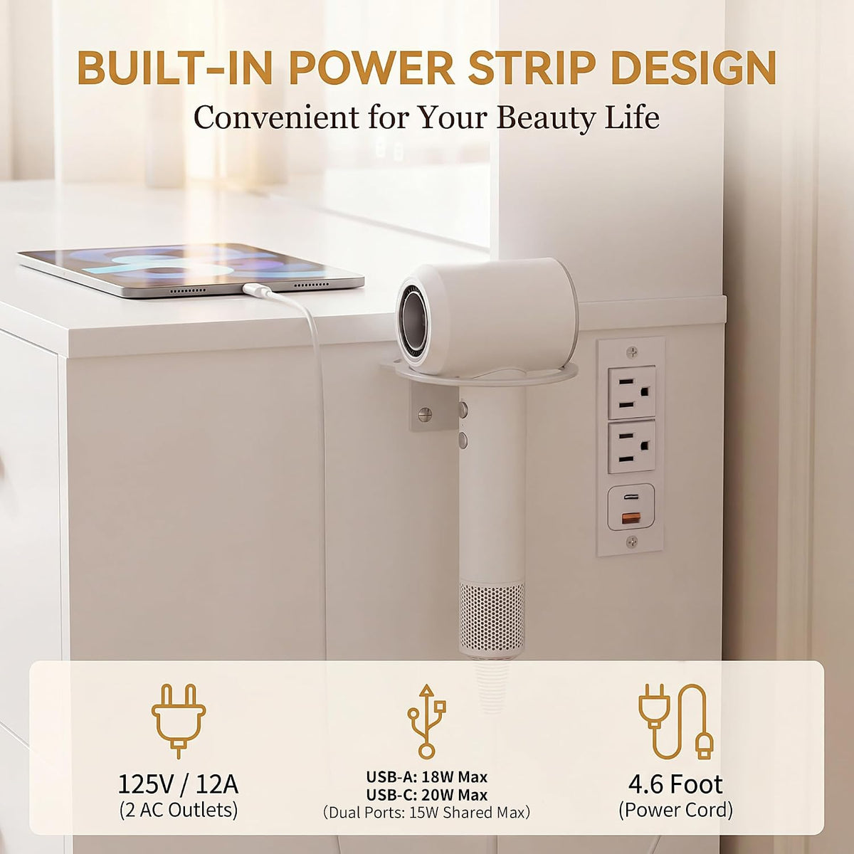 YESHOMY 35.4" Vanity Desk with Mirror & Lights, Power Outlet,Fresh White | 3 Storage Shelves, Makeup Vanity Table with Open Shelves for Bedroom Dressing Room