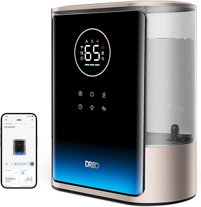 Dreo 8L Smart Humidifiers for Bedroom 600ft², 80H Runtime Warm&Cool Supersized Mist Humidifier for Large Room Indoor, Quiet Whole House humidifier for Baby, Plants, with Alexa/Google, Starlight,HM717S