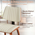Dining Chairs Set of 2,Mid Century Modern Upholstered Kitchen Chairs with Ergonomic Curved Walnut Bentwood Back,Faux Leather Dining Chairs for Kitchen,Living Room,Study Room,Bed Room,Beige