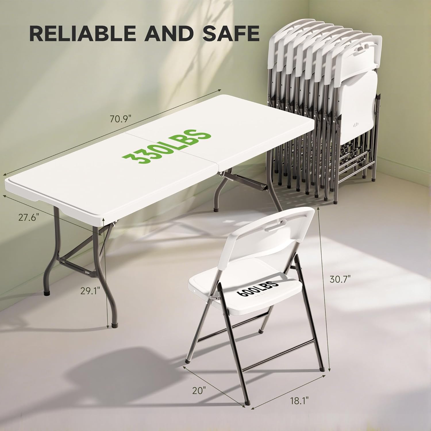 6FT Folding Table Set with 6 Chairs – Heavy-Duty 330 lb Table & 600 lb Chairs, Portable Foldable Furniture Set for Camping, Parties, Indoor & Outdoor Use