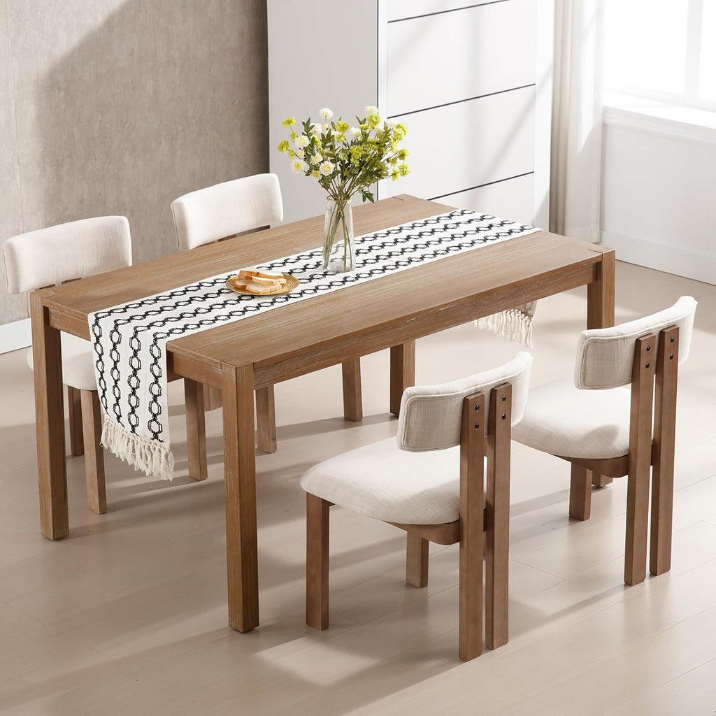Kmax Farmhouse Dining Chair Set of 6, Linen Fabric Dining Room Chair Curved Backrest Armless Kitchen Chairs with Walnut Wood Legs for Family Diner, Beige