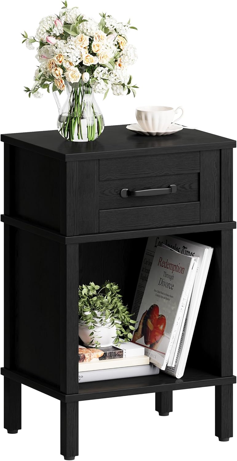 Black Nightstand with Drawers,Small Night Stand,Black Bedside Table