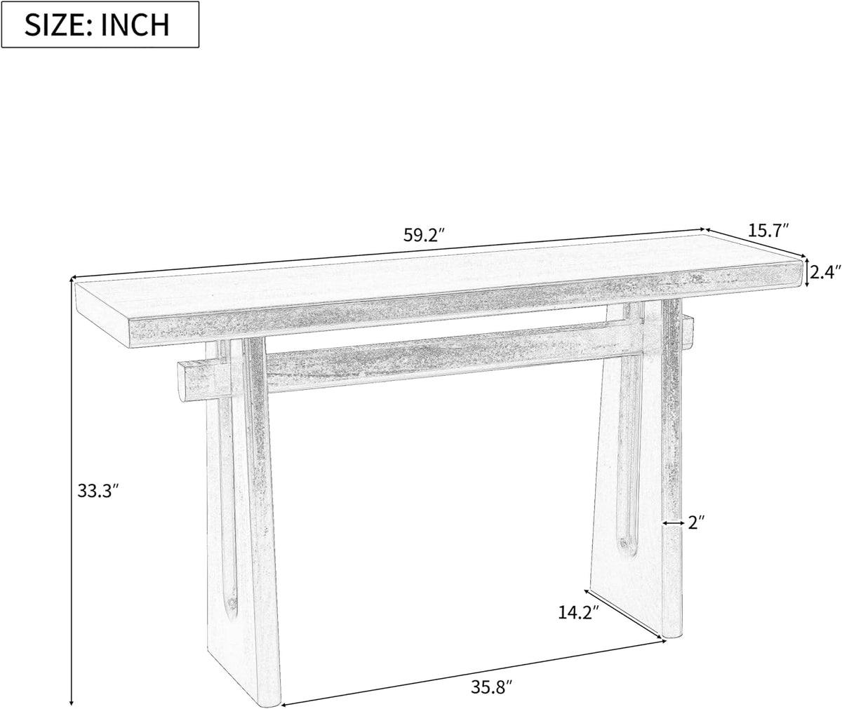 59.25" Long Console Table with Geometric Silhouette, Modern Wooden Hallway Table Accent Sofa Table, Extra Long Entryway Table for Living Room, Foyer, Corridor (Brown)