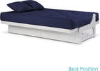 Nirvana Futons Arden White Futon with Storage Drawers Queen Size - Minimalist Armless Design with 8 Inch Comfortable Mattress (Twill Navy Blue), Sofa Bed Available in