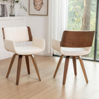 LUNLING Swivel Accent Faux Leather Dining Chairs Set of 4,Mid Century Modern Chairs with Wooden Legs/Armrest/Upholstered Seat/Adjustable Foots for Kitchen Dining Room Desk Chairs,Beige