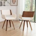 LUNLING Swivel Accent Faux Leather Dining Chairs Set of 2 Mid Century Modern Chairs with Wooden Legs/Armrest/Upholstered Seat/Adjustable Foots for Kitchen Dining Room Desk Chairs Beige PU