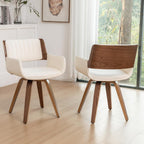 LUNLING Swivel Accent Faux Leather Dining Chairs Set of 2 Mid Century Modern Chairs with Wooden Legs/Armrest/Upholstered Seat/Adjustable Foots for Kitchen Dining Room Desk Chairs Beige PU