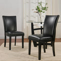 Set of 2 Black Dining Chairs, Modern Upholstered Parsons Chairs with Wooden Legs and Leather Finish, Ideal for Kitchen, Dining Room & Café