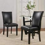 Set of 2 Black Dining Chairs, Modern Upholstered Parsons Chairs with Wooden Legs and Leather Finish, Ideal for Kitchen, Dining Room & Café