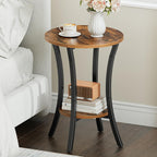 HOOBRO Round Side Table 15.7", 2-Tier Sofa End Table, Small Storage Nightstand, for Small Spaces, Living Room Bedroom Accent Table, Rustic Brown and Black BF180BZ01
