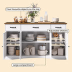 Gizoon Sideboard Buffet Cabinet with Storage, Modern Kitchen Sideboard and Coffee Bar with Drawers and Doors, Wood Buffet Table for Dining Room, 15.2" D x 55.1" W x 31.9" H, White/Rustic Brown