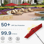 6.5' x 10' Rectangular Patio Umbrella Large Outdoor Market Umbrella w/UV Protection, Push Button Tilt and Crank Lift, Rectangle Table Umbrella for Garden, Deck, Pool, Patio, Red