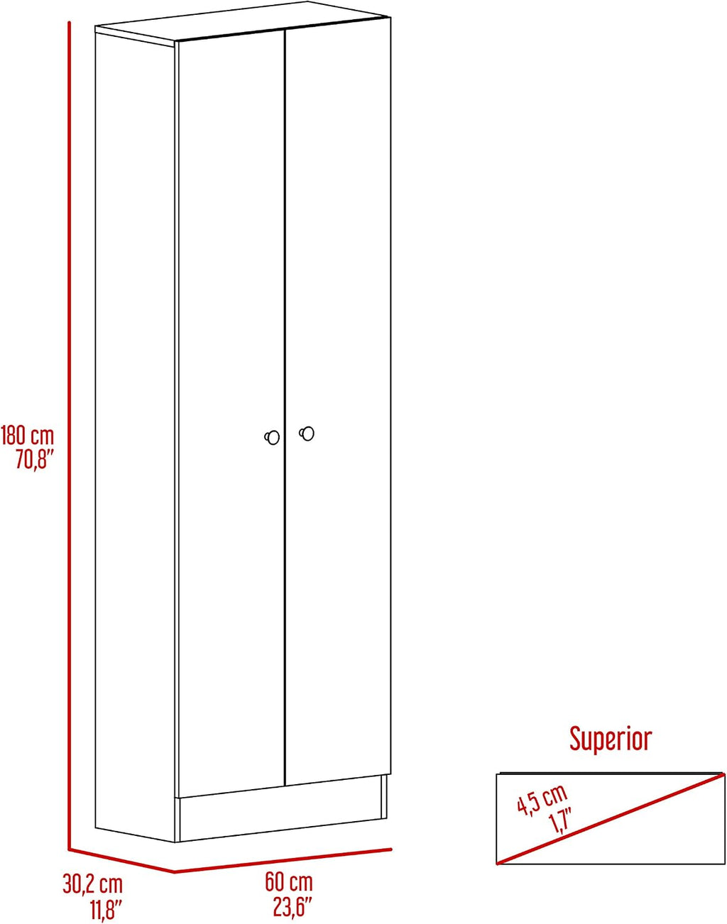 Multistorage Kitchen Pantry 70,8 inches H with Five Interior Shelves, Light Grey White