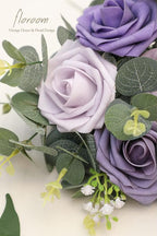 Floroom Artificial Flowers 25pcs Real Looking Lavender Purple Ombre Colors Foam Fake Roses with Stems for DIY Wedding Bouquets Bridal Shower Floral Centerpieces Party Tables Home Decorations