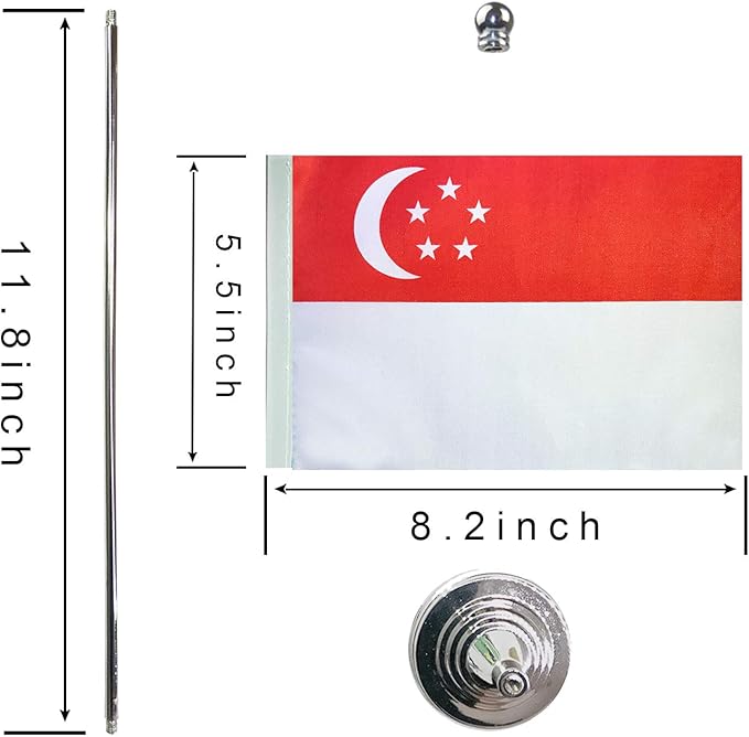 GentleGirl.USA Singapore Table Flags,Stick Small Mini Singaporean Flag Office Desk Flag on Stand with Stand Base, International Festival Decoration,Singapore Theme Party Decoration,Home Decoration
