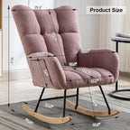 Rocking Chair Nursery, Teddy Upholstered Glider Rocker with High Backrest, Reading Chair Modern Rocking Accent Chairs Glider Recliner for Living Room, Nursery, Bedroom,Pink