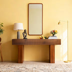 ZYBT 56" Fluted Console Table, Boho Vanity Desk Wooden Narrow Sofa Table Behind The Couch, Farmhouse Entryway Table for Entrance, Hallway,Living Room,Bedroom, Home Office,Brown