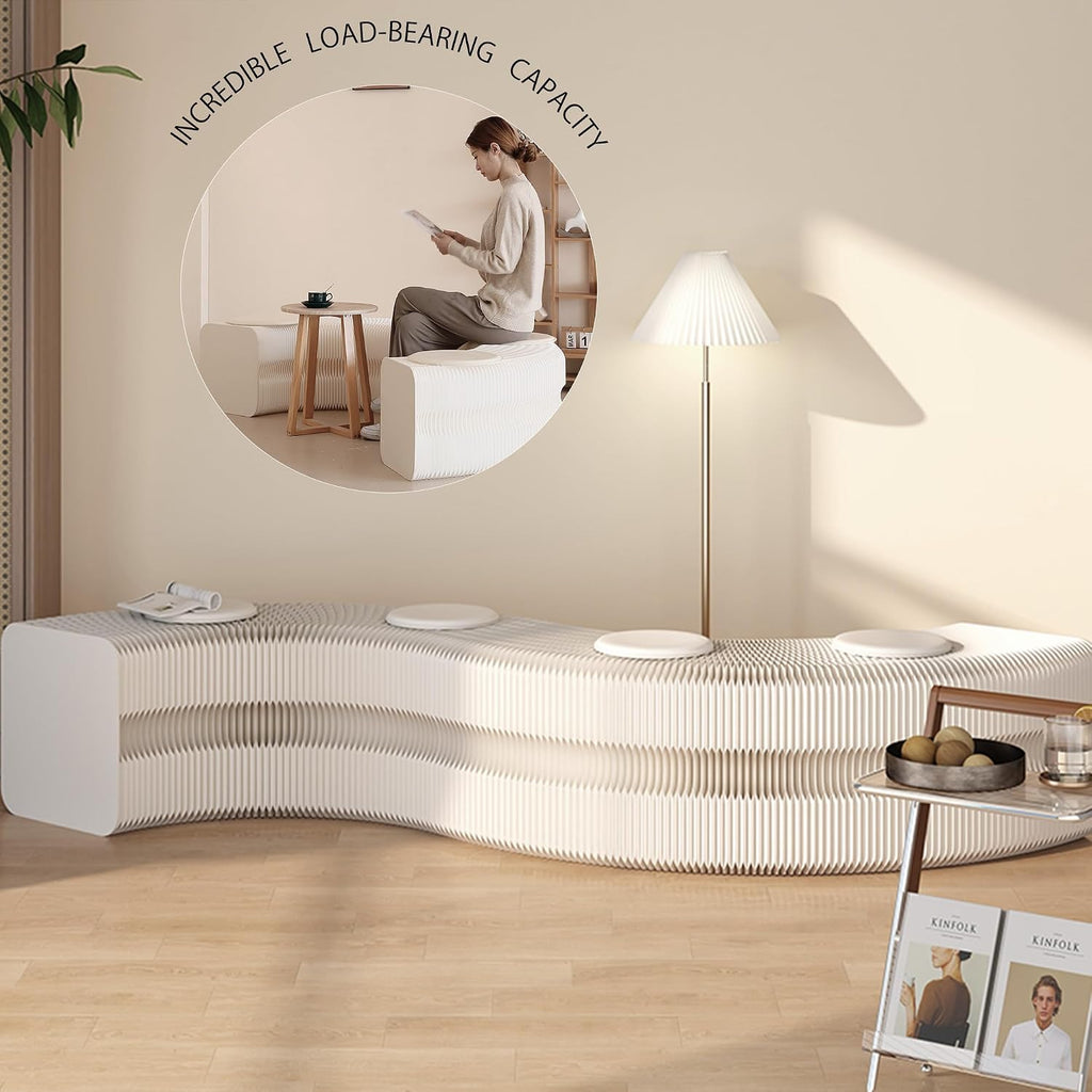 Portable Accordion Folding Hook Made of Cardboard - High-Strength Side Table & Footstool (max. 300kg), Space-Saving Additional seat for Living Room, Office (Write, 98.43 inx15.3inx14.95in)