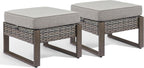 HUMMUH Patio Ottomans Outdoor Foot Rest-All Weather Rattan Outdoor Footstool with Removable Cover Cushions for Deck Porch Garden Balcony Poolside-Grey/Grey