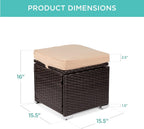 Best Choice Products Set of 2 Wicker Ottomans, Multipurpose Outdoor Furniture for Patio, Backyard, Additional Seating, Footrest, Side Table w/Storage, Removable Cushions - Brown/Beige