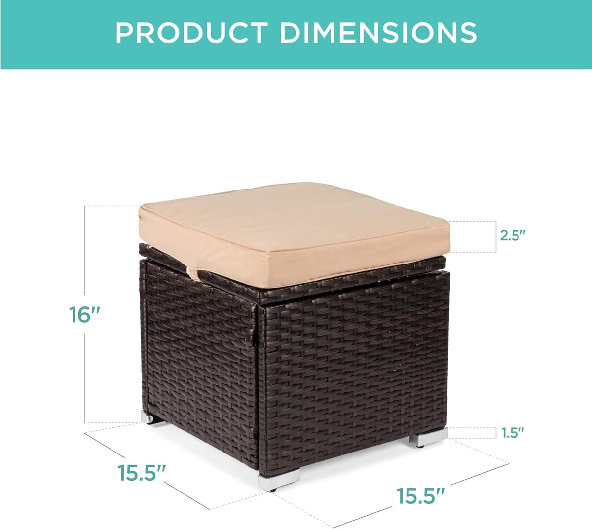 Best Choice Products Set of 2 Wicker Ottomans, Multipurpose Outdoor Furniture for Patio, Backyard, Additional Seating, Footrest, Side Table w/Storage, Removable Cushions - Brown/Beige