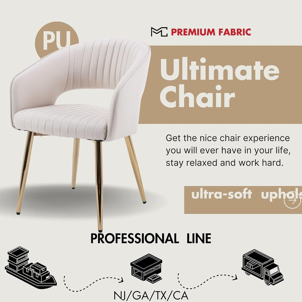 Hyfirm Set of 4 Cream Leather Dining Chairs, Modern Upholstered Kitchen Chairs Gold Metal Legs, Hollow Back, Accent Side Chair for Dining Room/Livingroom/Reception/Restaurant