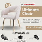 Hyfirm Set of 4 Cream Leather Dining Chairs, Modern Upholstered Kitchen Chairs Gold Metal Legs, Hollow Back, Accent Side Chair for Dining Room/Livingroom/Reception/Restaurant