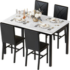 Hooseng Dining Table Set for 4 Faux Marble Kitchen Table and Chairs Set of 4,5 Piece with PU Leather Upholstered Dinner Chairs for Compact Dining Room,Small Space,Black