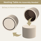 Round Coffee Table Set of 2, Modern Wooden Beige Nesting Coffee Tables for Living Room, No Assembly Required Circle Side Tables Set Accent End Table for Bedroom, Balcony