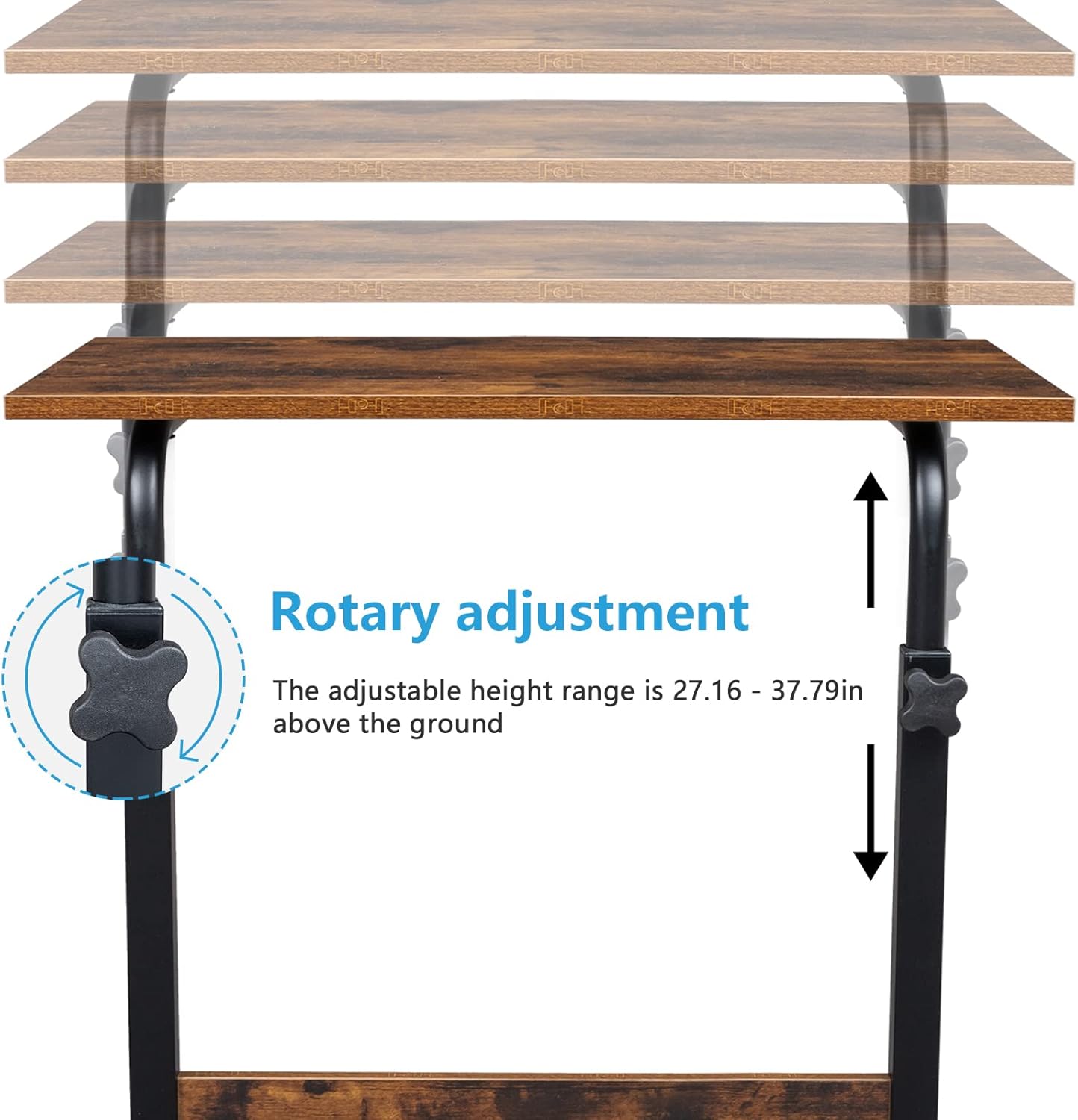 End Table,Mobile Side Table, Mobile Laptop Desk Cart, Adjustable Over Bed Table with Wheels for Sofa, Couch Deak for Sofa Laptop Coffee Snack, for Living room Bedroom, 23.62 x 15.74 x 27.16-37.79 in