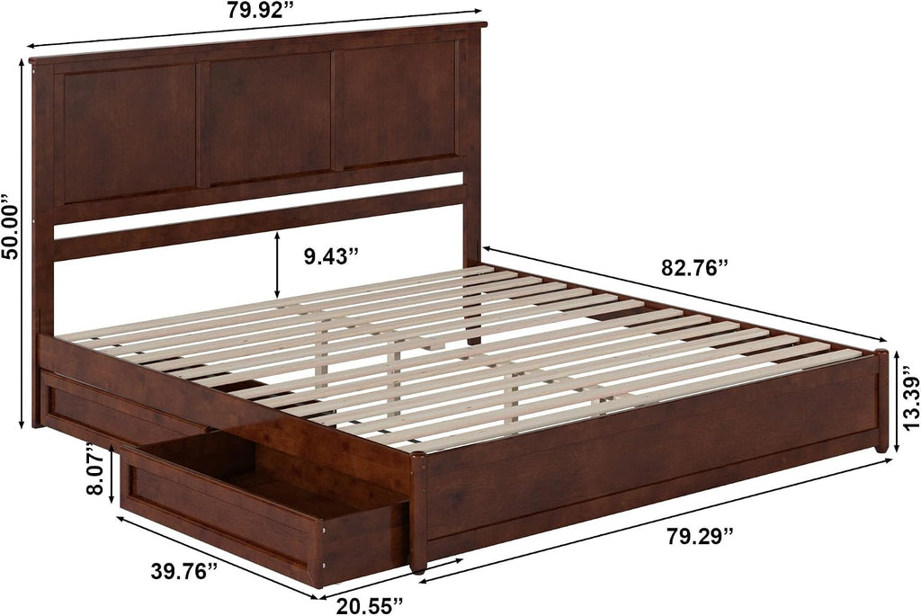 AFI, Felicity King Platform Bed with Panel Footboard & Storage Drawers, Walnut