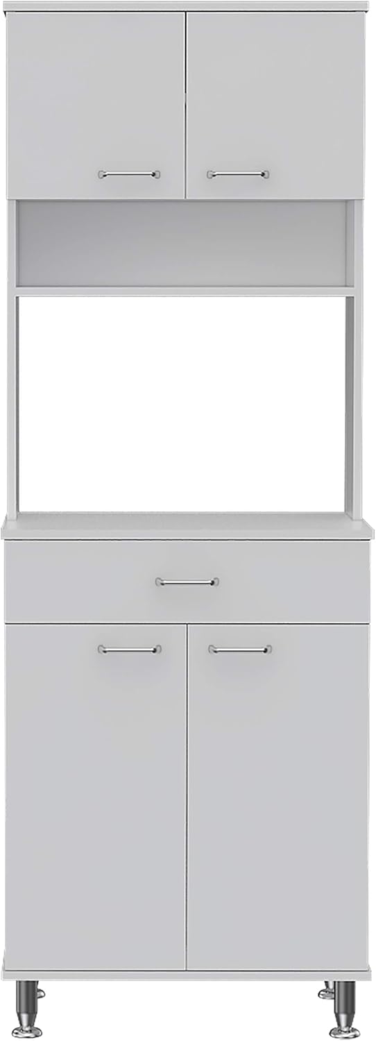 Della 60 Kitchen Pantry with Countertop, White - Open & Closed Storage, Microwave Stand