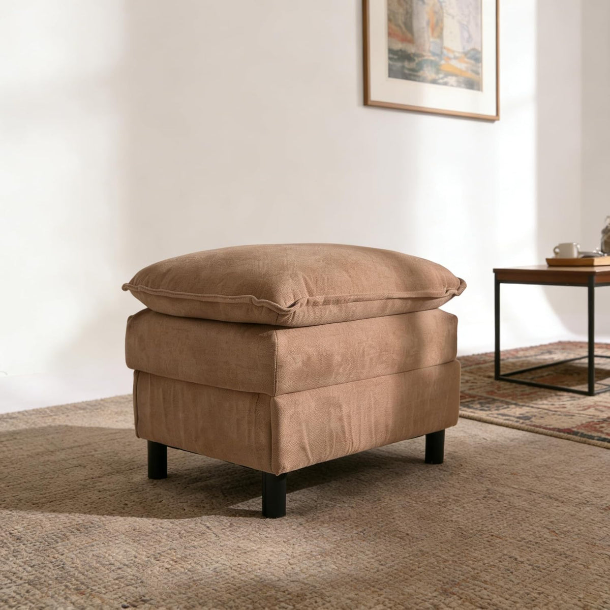 YDN 35.4" Square Cloud Couch Ottoman, Modern Ottoman for Modular Sectional Sofa, Footrest and Seat Cube for Living Room Bedroom, Office, Apartment, Khaki