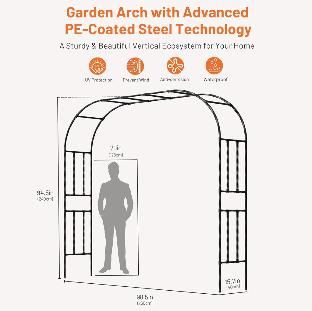 Garden Arch, 98.5’’x94.5’’ Arbor Trellis, Garden Arch Trellis for Climbing Plants Outdoor, Arbor for Flower, Climbing Vine Vegetable, Fruit and Lawn(Black)