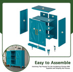 32" Metal Bathroom Storage Cabinet,Floor Storage Cabinet with 2 Doors and 2 Adjustable Shelves,Freestanding Sideboard for Small Spaces, Hallway, Dining Room,Blue