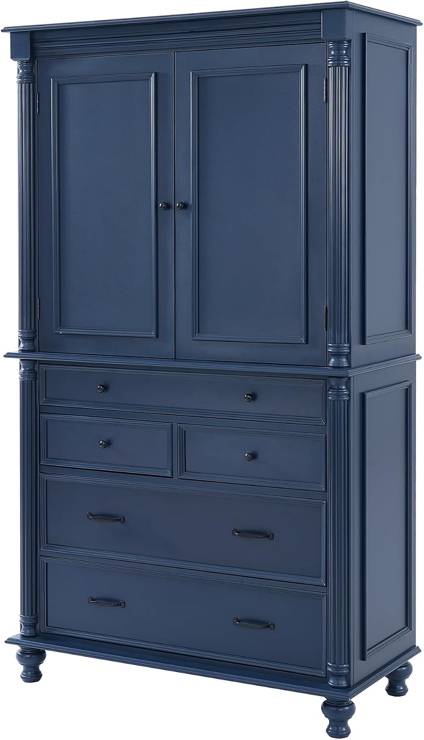 Freestanding Large Kitchen Pantry,Tall Storage Cabinet Cupboard with 6 Door Shelves, 2 Adjustable Shelves and 5 Drawers,for Dining Room Living Room (Blue-g)