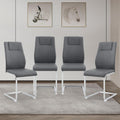 cinkehome Modern Gray Dining Chairs Set of 4 with Silver Metal Legs, High Back Upholstered Armless Side Chair for Kitchen, Dining Room, Faux Leather