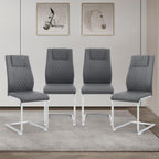 cinkehome Modern Gray Dining Chairs Set of 4 with Silver Metal Legs, High Back Upholstered Armless Side Chair for Kitchen, Dining Room, Faux Leather