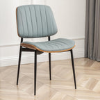 LUNLING Dining Room Chairs Mid Century Modern Retro Blue Faux Leather Chair with Walnut Bentwood Upholstered Seat Metal Legs Kitchen Chairs Adjustable Foot for Kitchen Dining Room,1PCS