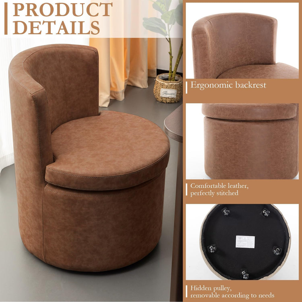 Faux Leather Rolling Dining Chairs with Casters Set of 2, Modern Upholstered Kitchen & Dining Room Comfortable Decorative Chairs, for Bedroom Reading Room Living, Dark Brown